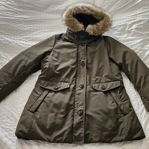 Uniqlo Olive Green Parka with Faux Fur Hood